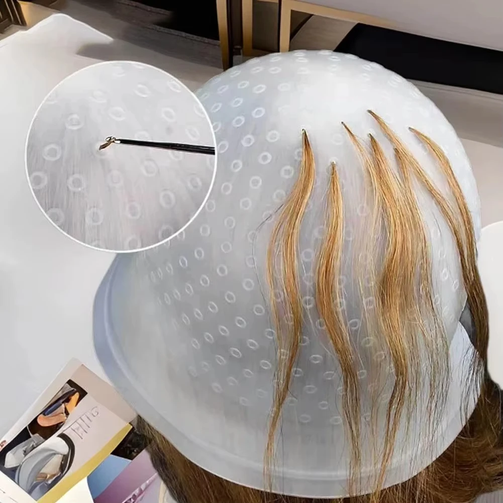 Multicolor Reusable Silicone Hair Coloring Cap with Hook for Home Salon Hair Dye Staining Cap
