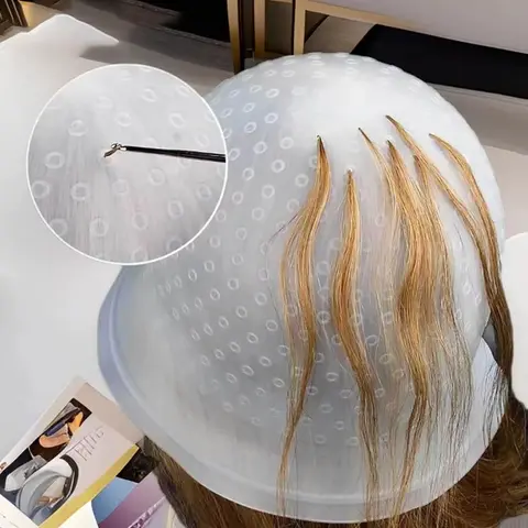 Multicolor Reusable Silicone Hair Coloring Cap with Hook for Home Salon Hair Dye Staining Cap