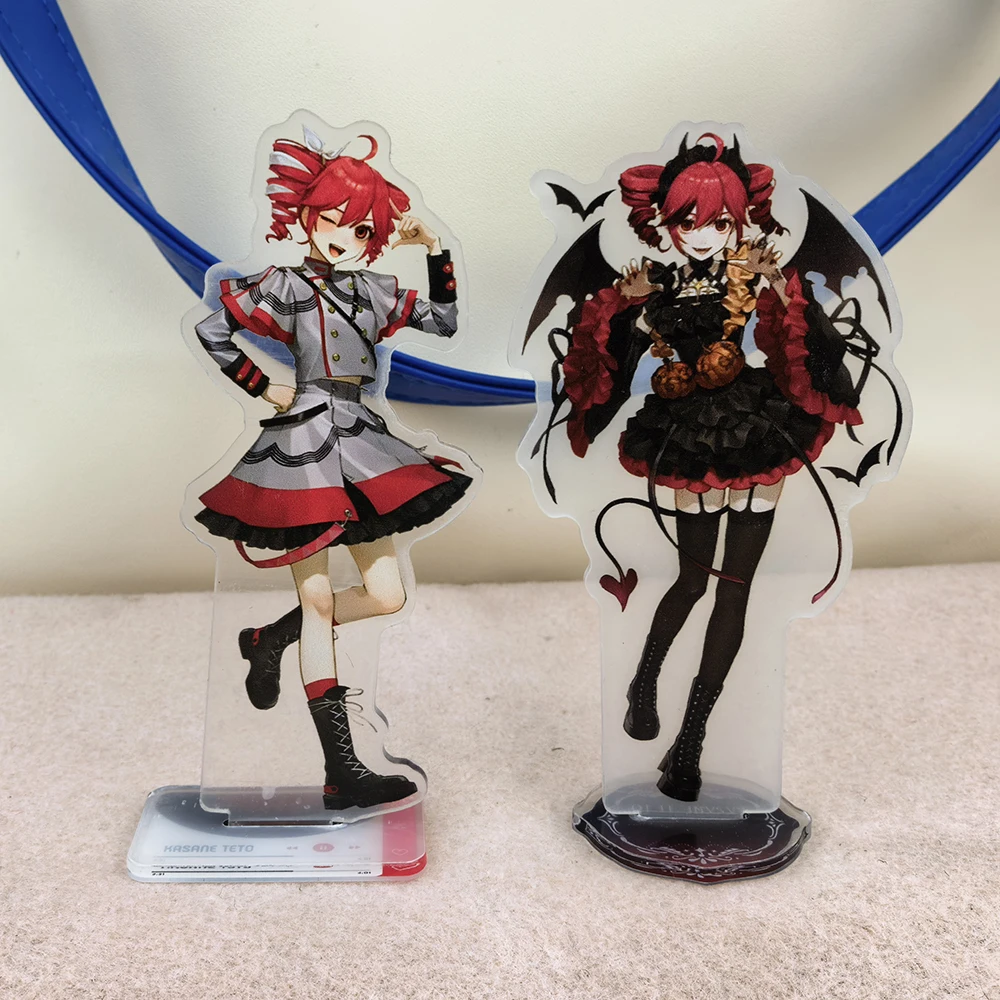 Anime Kasane Teto Acrylic Stand Set Twin Drill Red Hair Uniform Dress & Gothic Bat Wing Devil Outfit Clear Table Decor