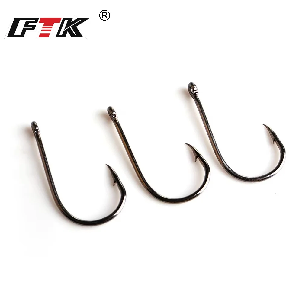 FTK 100PCS Anzóis de Pesca em Aço de Alto Carbono CHINU com Anel 1 # -10 #   Anzol de Círculo Único com Farpa para Pesca de Carpa - Acessórios de Pesca