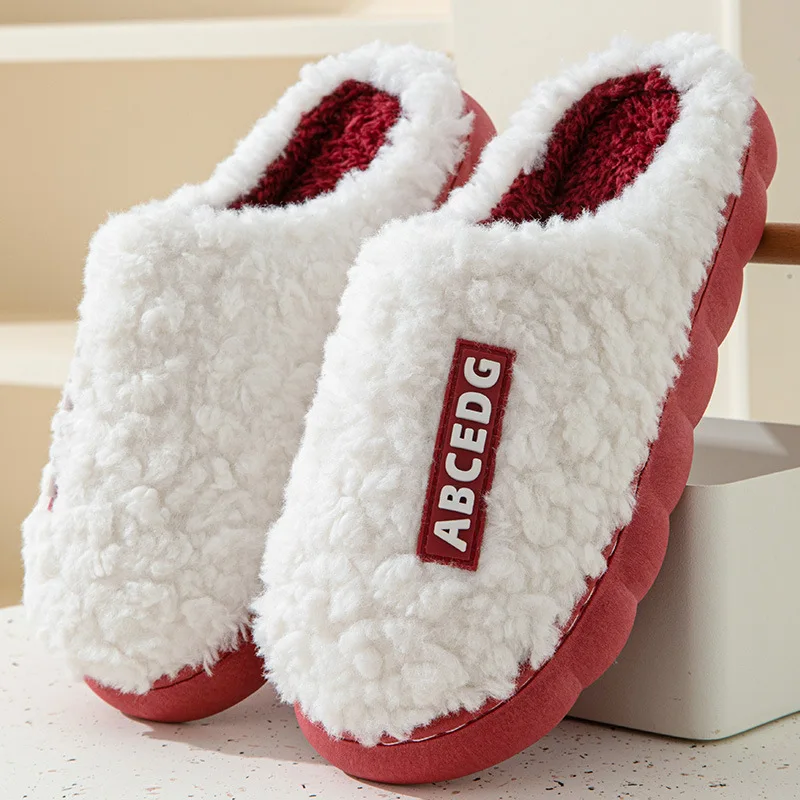 New cotton slippers for men and women autumn and winter with thick bottom for indoor warm and non-slip furry cotton shoes