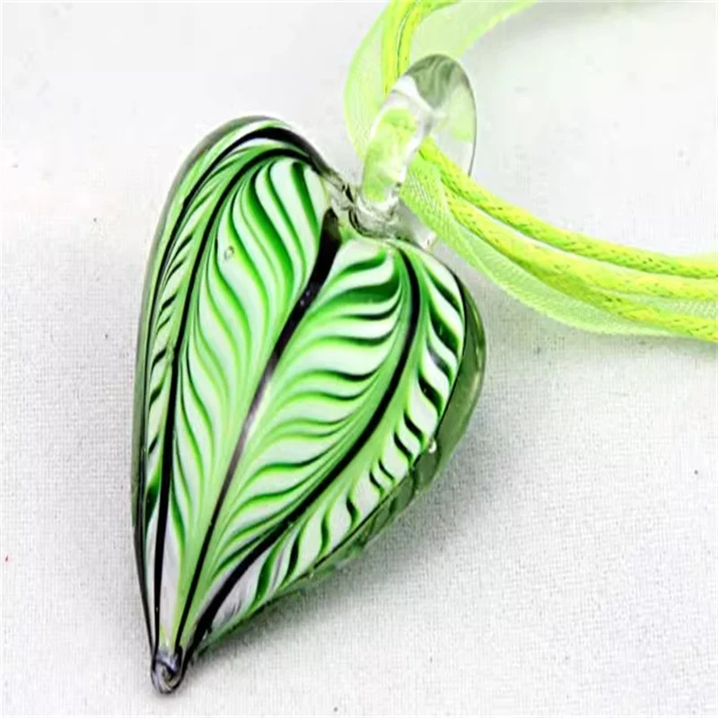 Handmade Stripe Bicolor Heart Glaze Pendant Murano Lampwork Glass Pendant For Women\'s Necklace Sweater Chain Bracelet Jewelry