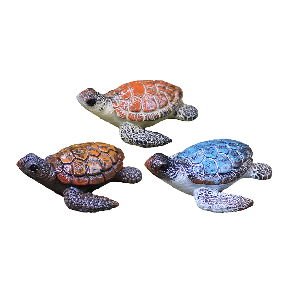 3Pcs Small Realistic Resin Sea Turtle Figurines Mini Turtle Ornaments Aquarium Fairy Garden Coastal Ocean Decor