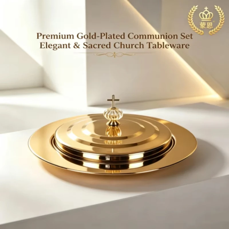 Premium Food Grade 304 Stainless Steel Communion Tray with Decorative Knob Dishwasher-Safe Durable Ritual Tableware Serving Plat