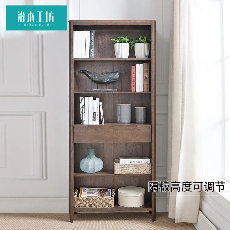 Wood Workshop All Solid Wood Bookcase Nordic Simple Environmental Protection Red Oak Bookshelf Japanese Study Shelf Combination