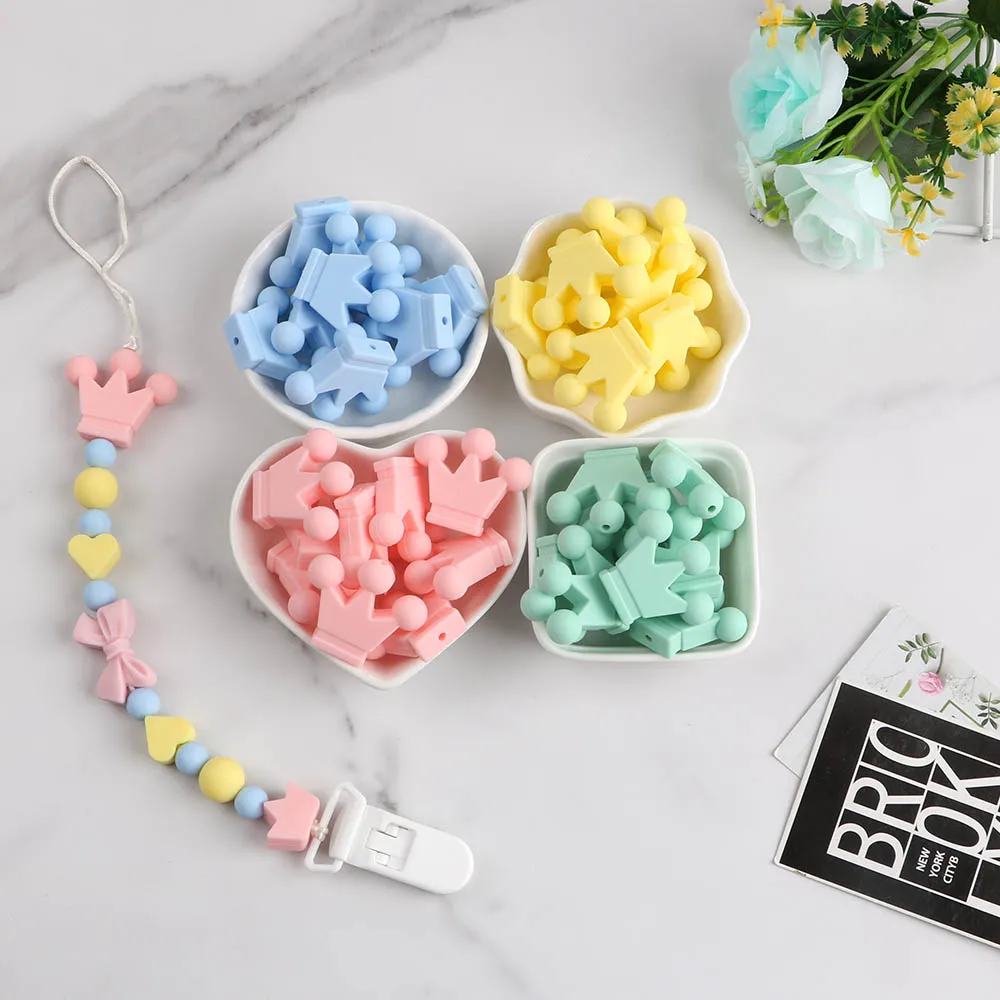 10/20Pcs Crown Silicone Beads Food Grade Baby Teething Silicone Pacifier Chain Necklace Jewelry Accessories Baby Toys