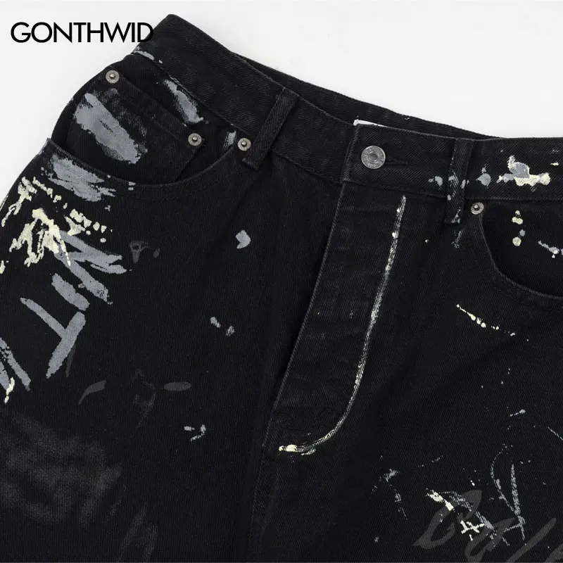 Jean Hip Hop Noir pour Homme, Pantalon Denim, Baggy, Droit, Large, Imprimé Graffiti, Mode Urbaine, Punk, FJJK, Harajuku, Y2K, 2023