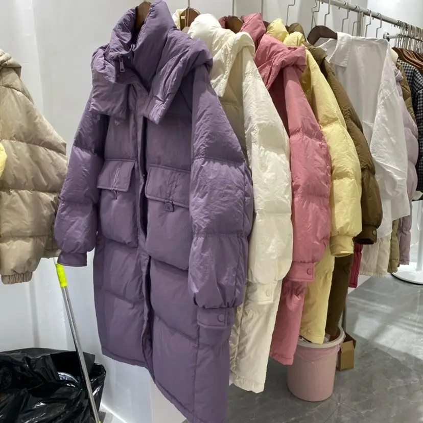 Giacca lunga da donna in piumino d'anatra bianco autunno inverno caldo casual oversize capispalla allentato morbido e confortevole cappotto alla moda nuovo
