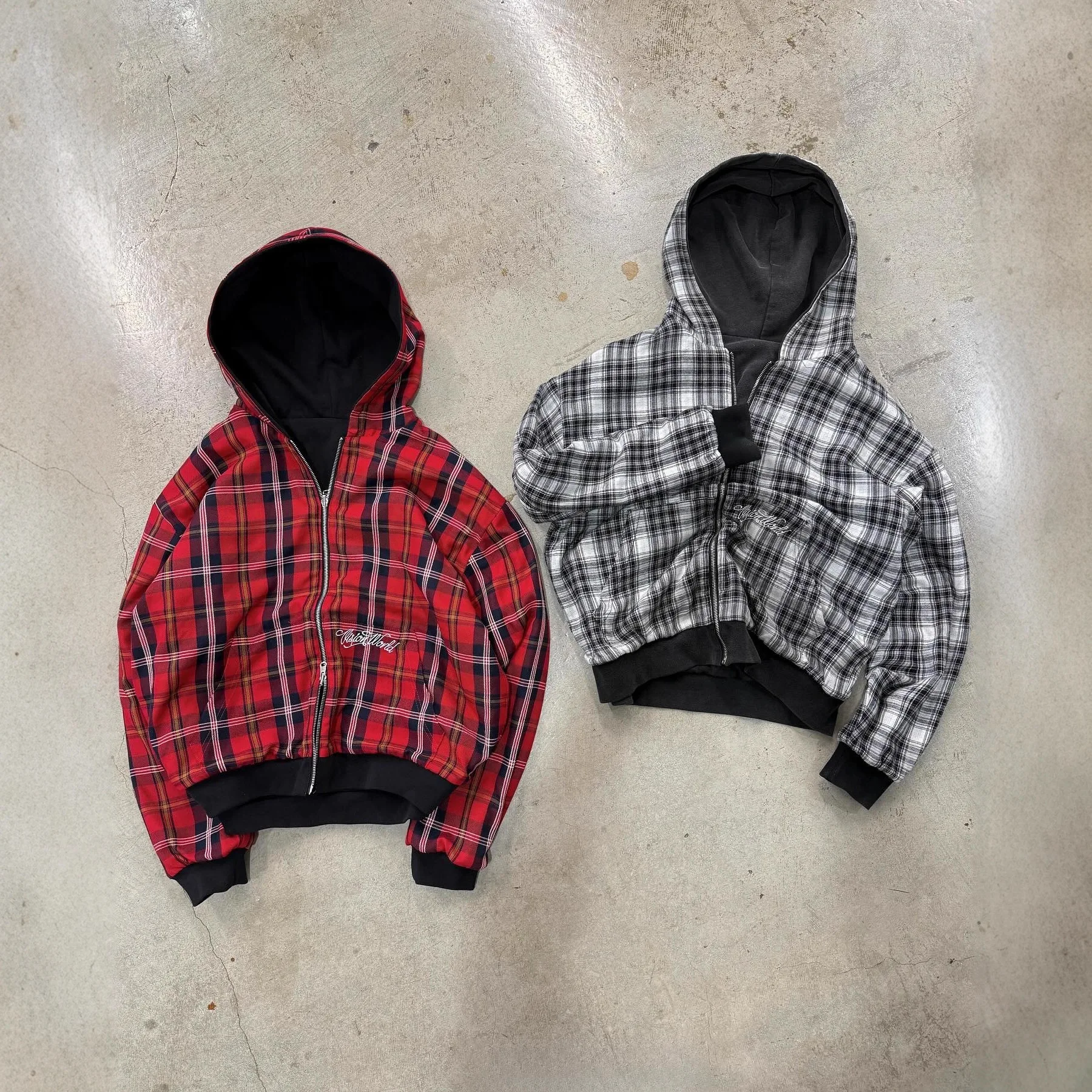Autumn and Winter Sports Double Wear Checkered Zipper Hoodie