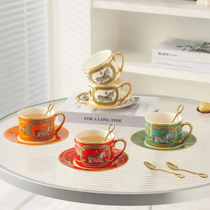 

2024 New Ceramic Coffee Cup Saucer Set Creative Simple Home Office Afternoon Flower Tea Cups with Tray Tea Set Drinking Set Gift