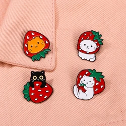 Cute Strawberry Cat Hard Enamel Pins For Girls Pet Lovers Backpack Bag Hat Brooches Jewelry Wholesale