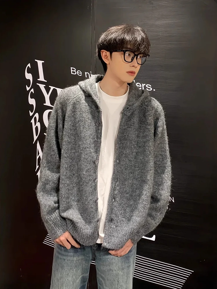 American Retro Knitted Cardigan Men's Sle Autumn Cleanfit Hoodie Loose Fit Outerwear Casual Comfortable Polyester Fiber