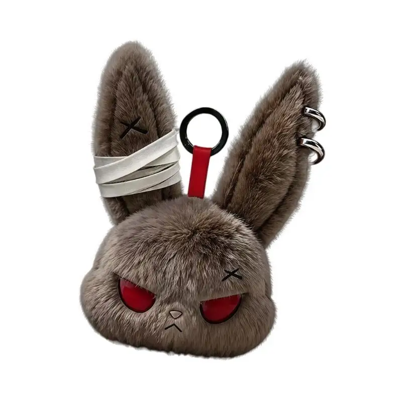 P9FE Stilvoller dunkler Hase-Plüsch-Schlüsselanhänger, weicher und leichter Taschen-Hängeornament, Schlüsselanhänger-Anhänger – Detail 3