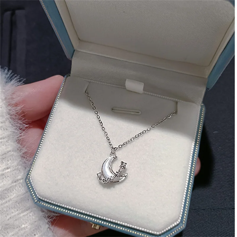 925 Sterling Silver Moon White Fritillaria Necklace Luxury High Grade Clavicle Chain Women 2023 New Pendant Accessories