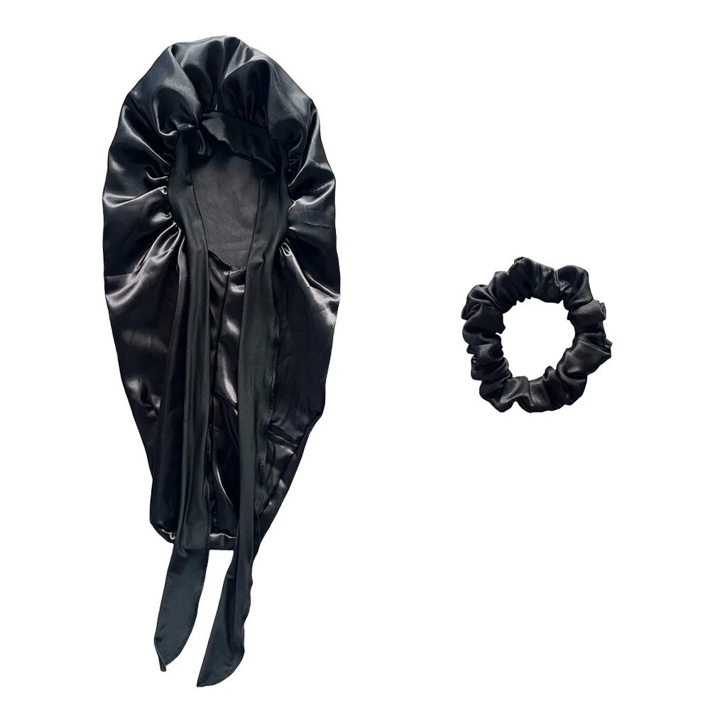 2Pcs Extra Long Satin Sleep Cap & Scrunchie Set, Women's Hair Care Shower Cap Hair Accessories