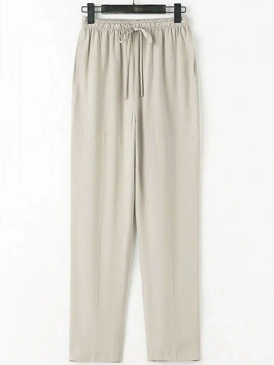 

New Summer Style Men's Casual Cotton Linen Straight Leg Pants Simple Design Comfortable Breathable Spring Autumn Wear