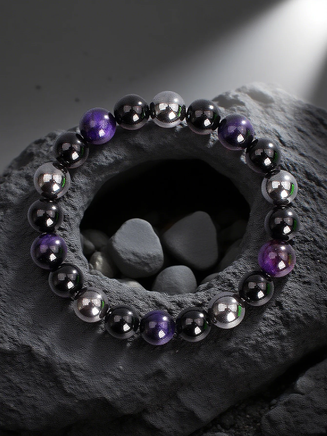 

Triple Protection Bracelet Purple Tiger Eye Hematite & Obsidian Stones for Courage Energy Balance and Positive Energy Jewelry