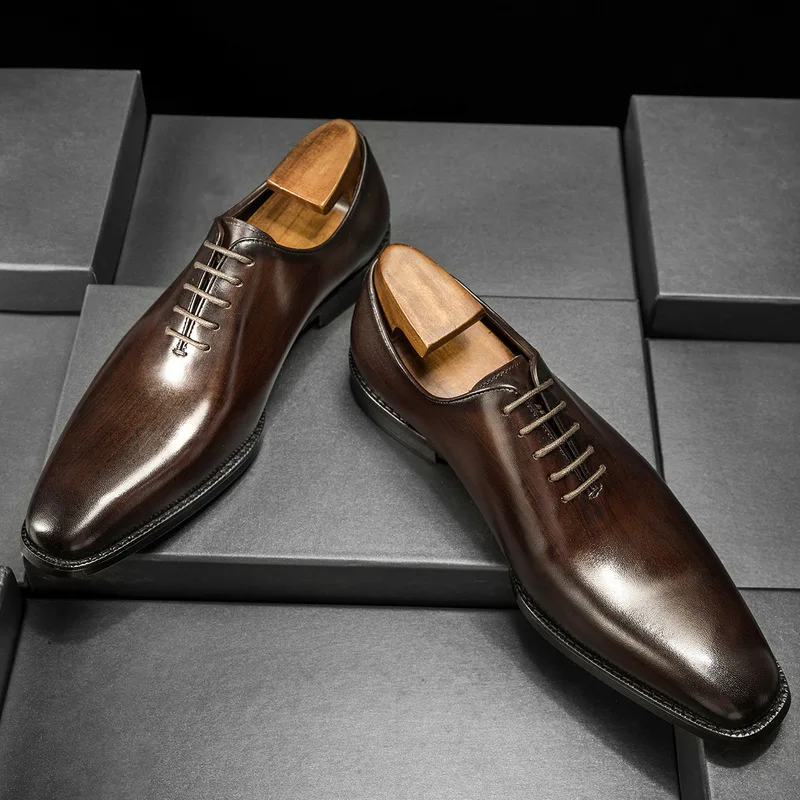 Oxford shoes-Hand-brushed men's leather shoes, business formal wear, British style groom's leather shoes