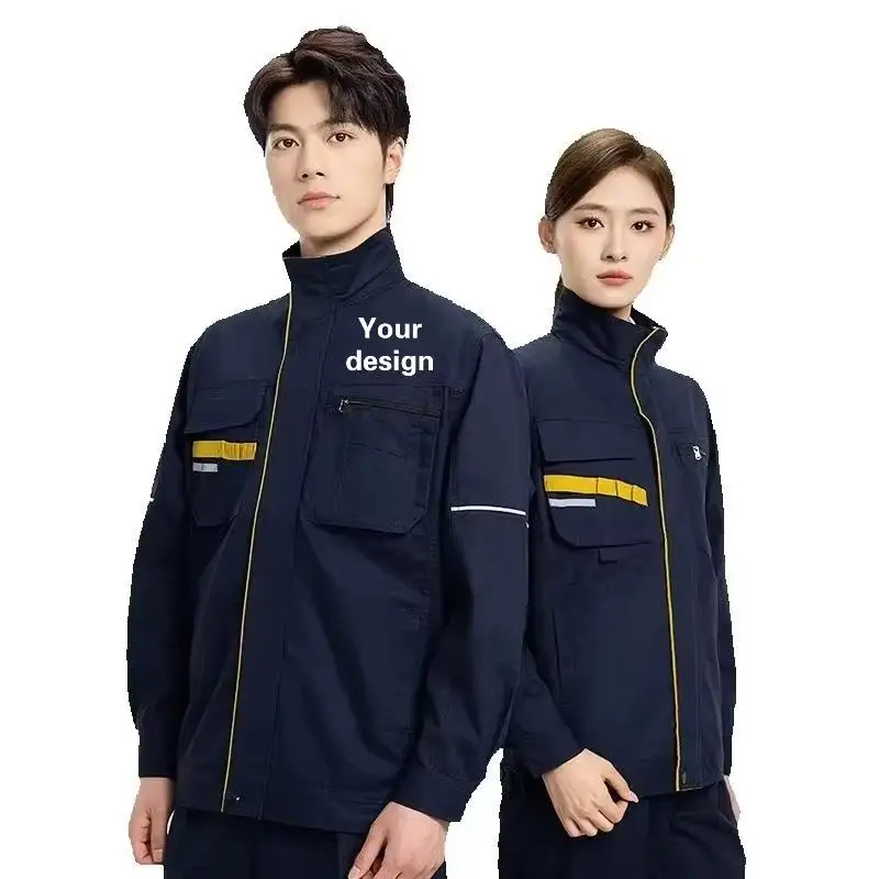 Spring Autumn Long Sleeved Workwear Logo Printing, Personalized Name Customization, Reflective Strip Workshop Worker Jacket Suit