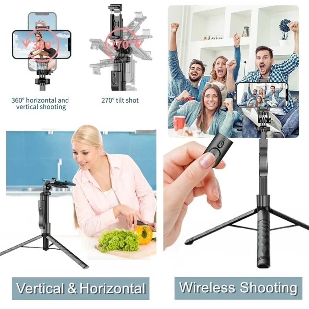 68.9’‘/175cm Tall Wireless Selfie Stick 360° Rotation Panorama Phone Holder Tripod for Mobile Smartphone Action Camera Gimbal