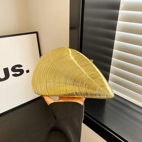 Kreativ Conch Shape Gold Purse För Kvinnor Silver Acryl Box Bag Utsökt Märke Handhållen Aftonväska Axelväska Messengerväska 8 best sales låda handväska - №8