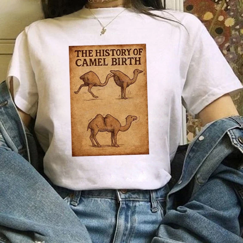 

Harajuku Cute Camel Printed Pattern Clothing Fun T-Shirt Casual Cartoon Style Versatile Summer Street O-Neck Popular T-Shirt
