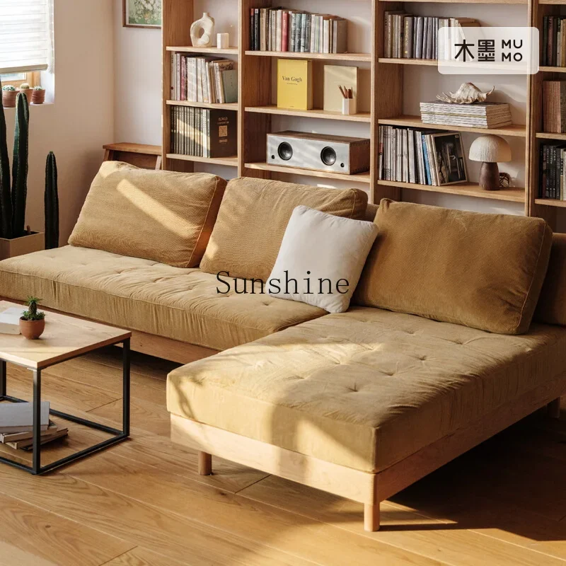 Living room Nordic three-person solid wood removable and washable modern simple combination fabric sofa bed