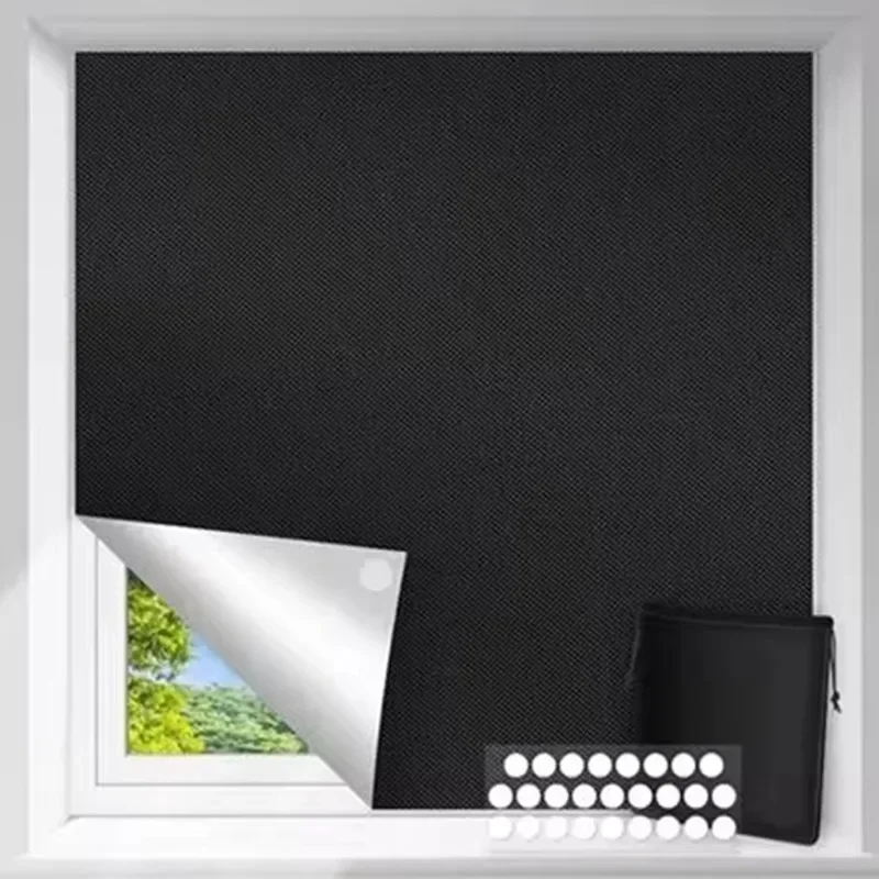 100% Blackout Curtain Removable Light Blocking Window Cloth DIY Total Glass Privacy Window Shades Non-perforated Windows Sticker