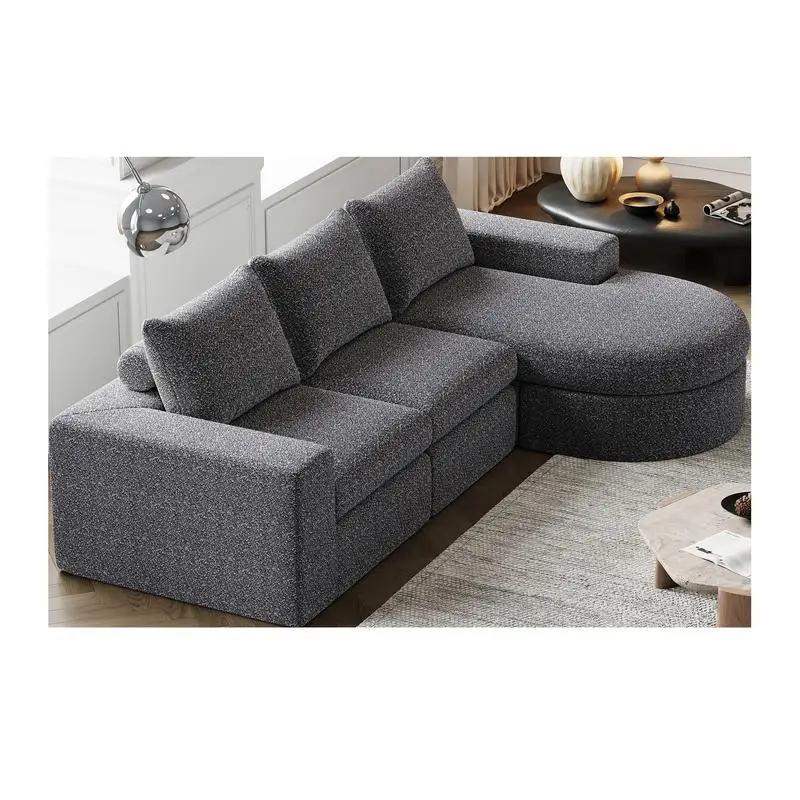 أريكة مقطعية منحنية على شكل سحابة شانيل مقاس 99 بوصة مع كرسي، أريكة حديثة على شكل حرف L، مقاعد عميقة لغرفة المعيشة أو غرفة النوم، لا #4