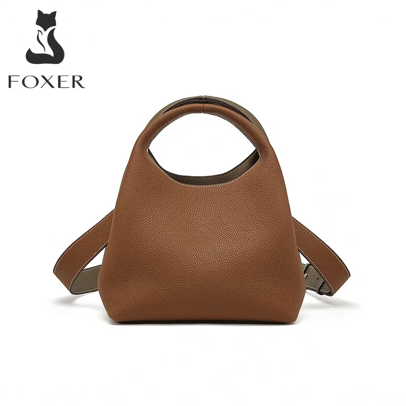 FOXER Genuine Leather Retro Shoulder Bag Women's Composite Crossbody Bag Lady Fashion Cowhide Messenger Bag Simple Small Handbag