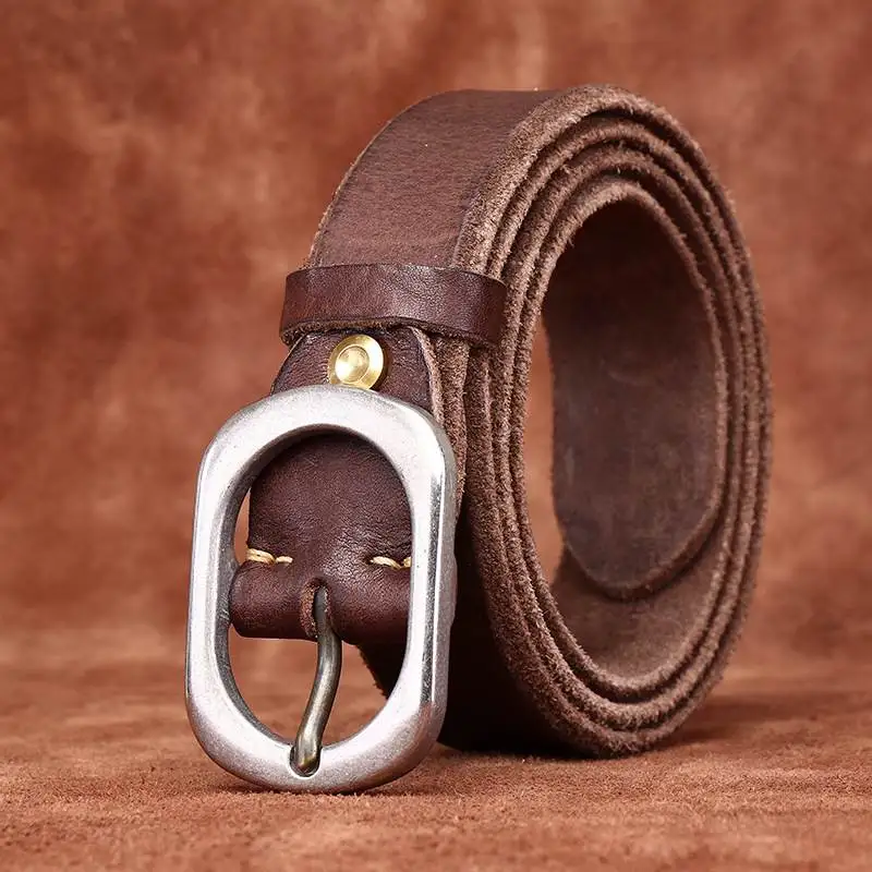 Ami Kaji American retro thickened men's beveled edge belt men's first layer cowhide stainless steel genuine leather belt men's