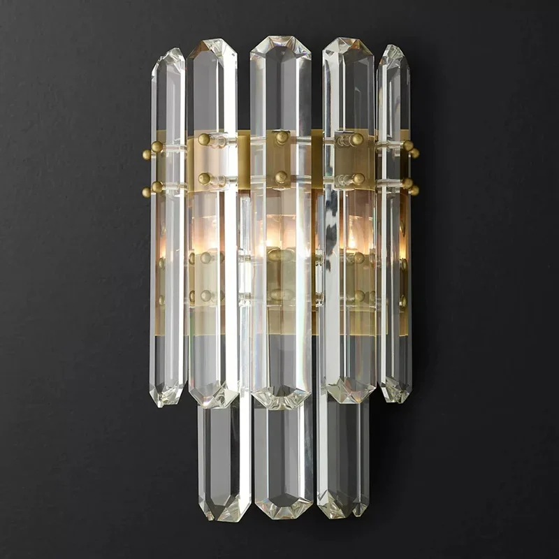 American modern LED wall lamp metal chrome double-layer transparent crystal lamp bedroom corridor decoration luxurious Sconce