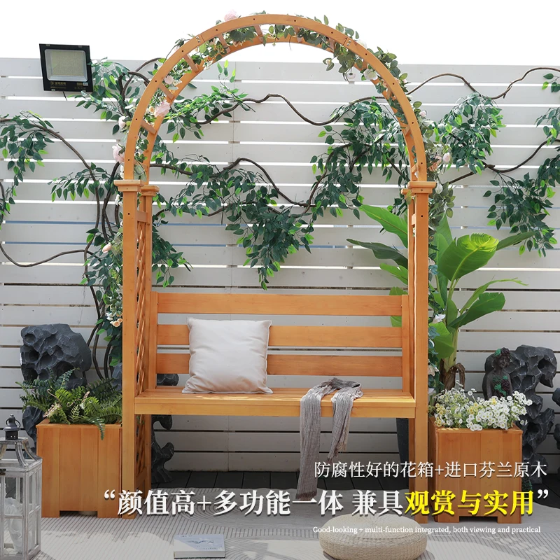 

Outdoor preservative wood leisure chair yard arch flower stand seat villa courtyard outdoor open-air solid wood resting bench