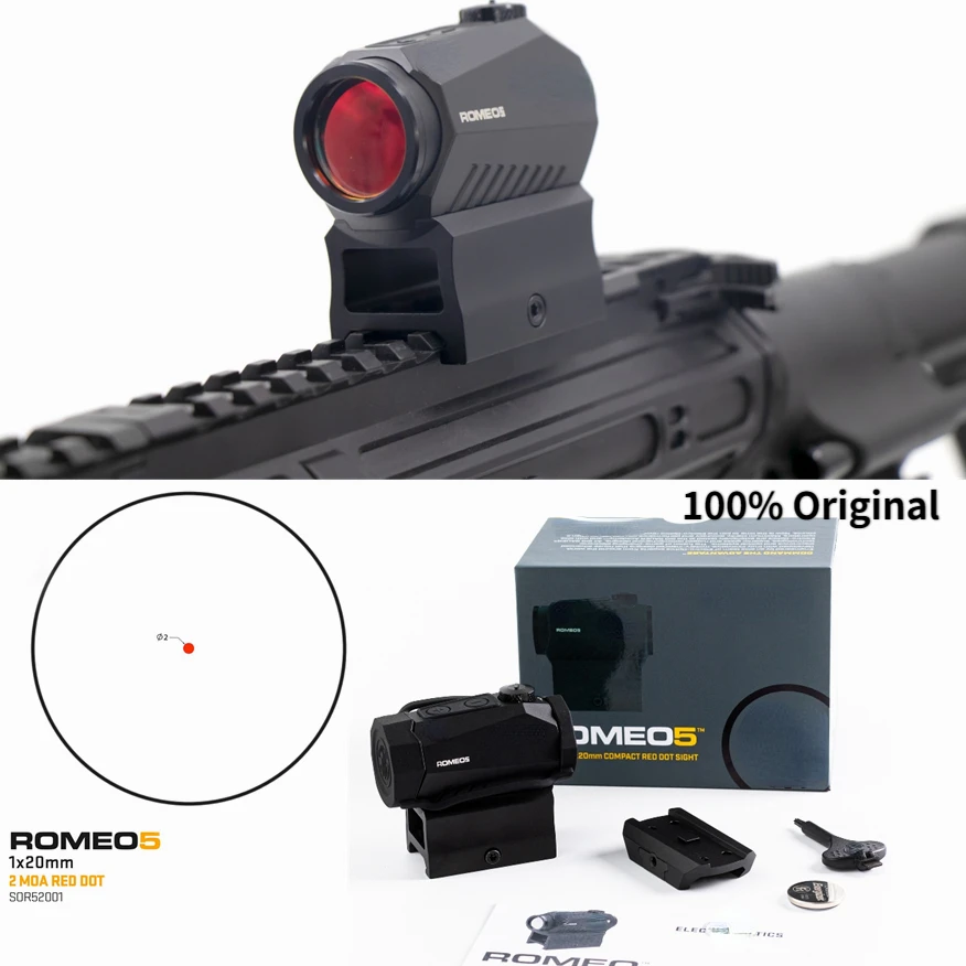 Original Romeo 5 1X20mm Red Dot Sight 5.56 Rifle Gun Tactical Hunting Shooting Waterproof Fogproof 2 MOA Reticle for 20MM Rail