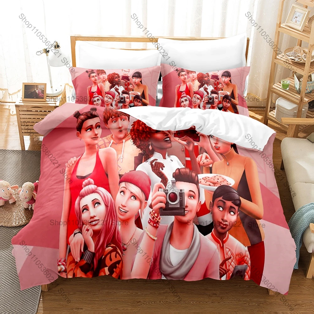 Popular Life Simulation Game The Sims 4 Full Printed 3PCS Bedding Duvet Cover + 2 Pillowcases Student Dorm Home Decoration