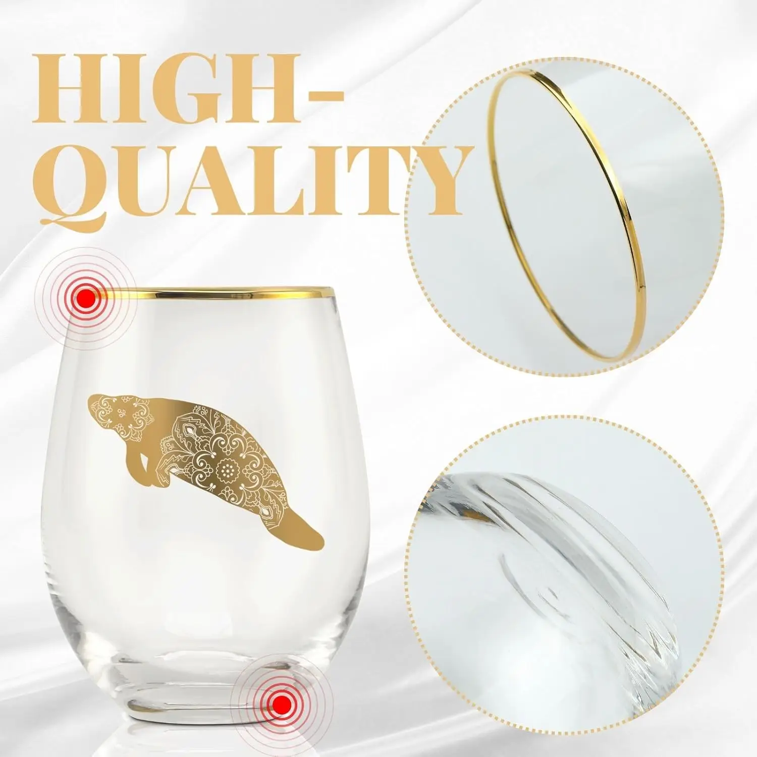 هدايا خروف البحر، هدايا عشاق المحيط، حيوانات ماندالا، كأس نبيذ بدون جذع سعة 17 أونصة مع نمط ختم الرقائق المعدنية