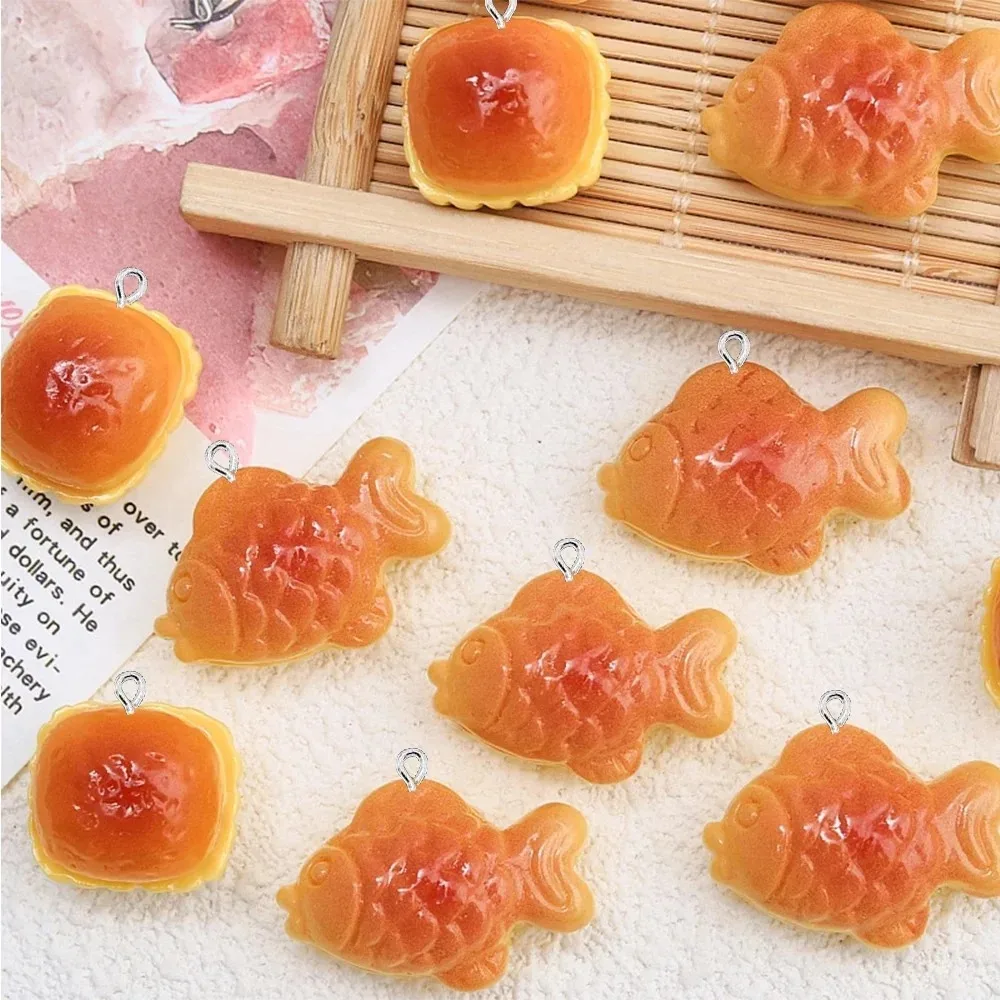 10Pcs Shiny Flat‑Back Fish Bread Pattern Resin Charms Craft Ornaments For DIY Hairpin Earring Bracelet Jewelry Making