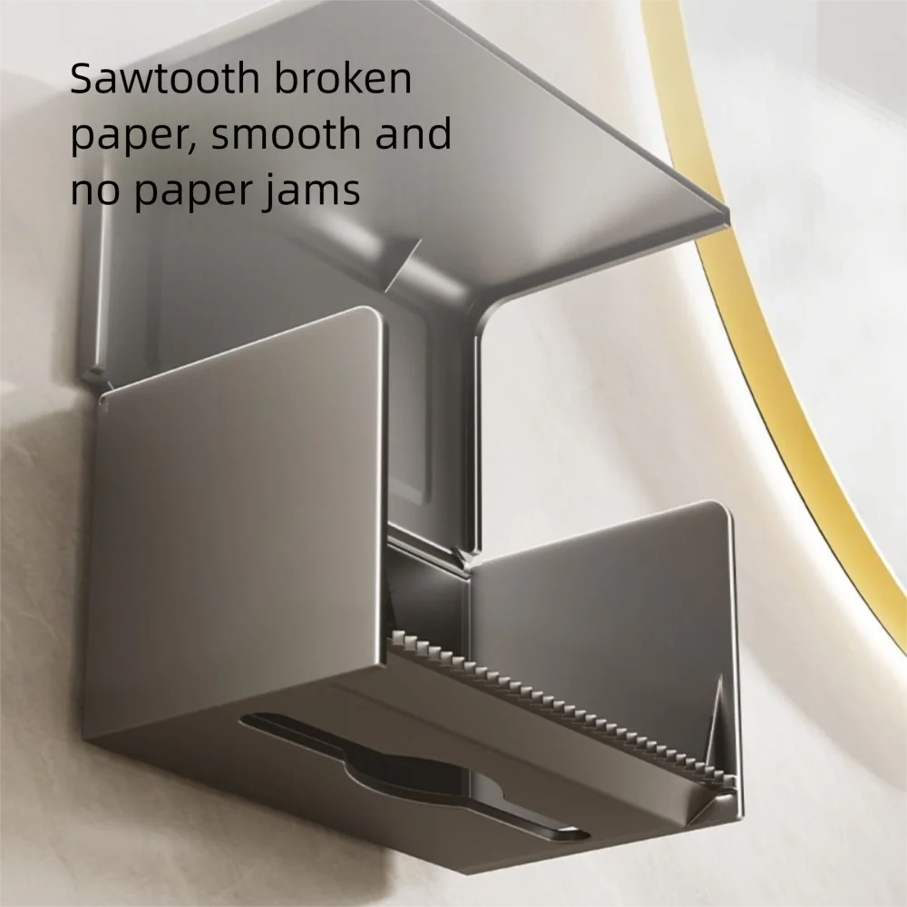 

Wall-Mounted Bathroom Tissue Box Waterproof Large Capacity Paper Towel Holder Punch-Free Rectangular Sundries Storage Box