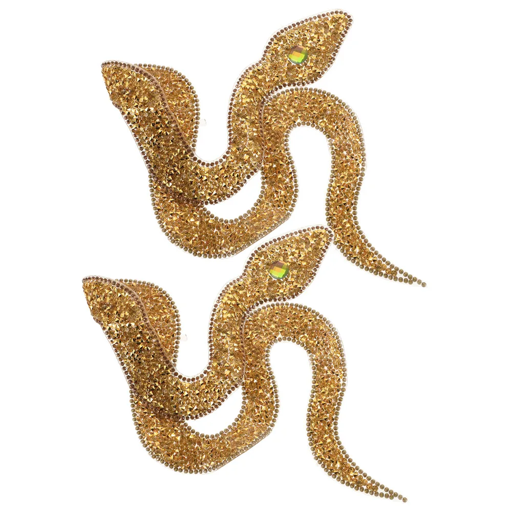 

2pcs Snake-Shaped Rhinestone Patch Iron On Applique For Clothing Shoes Hats Bags Diy Punk Fashion Accessories Gold Snake