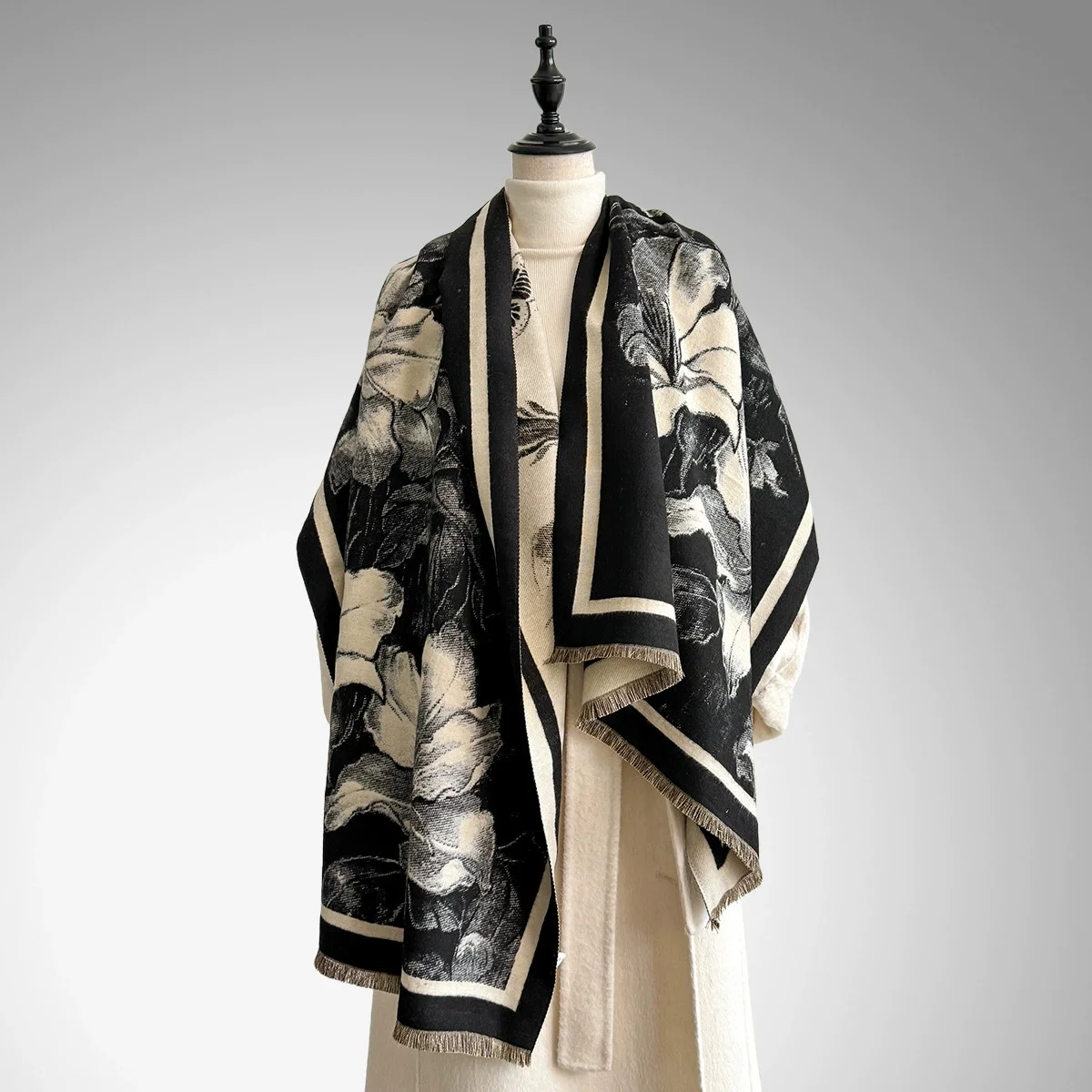 

Зимний теплый новый кашемировый шарф в стиле ретро, женский двусторонний принт, шаль из пашмины, женский платок-одеяло-пончо