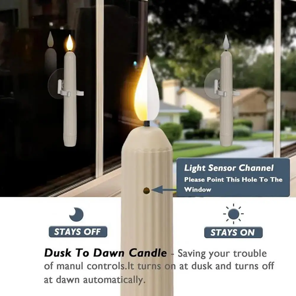 Lilin Jendela Tanpa Api Lilin Jendela LED Tanpa Api dengan Sensor untuk Dekorasi Natal Lampu Kolom Lancip dengan Cup Penghisap