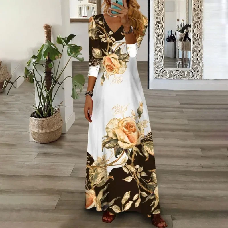 Wedding Guest Holiday Beach Long Dress Women Boho Floral Corset Maxi Dress Flowy Casual Elegant V Neck 3/4 Sleeve