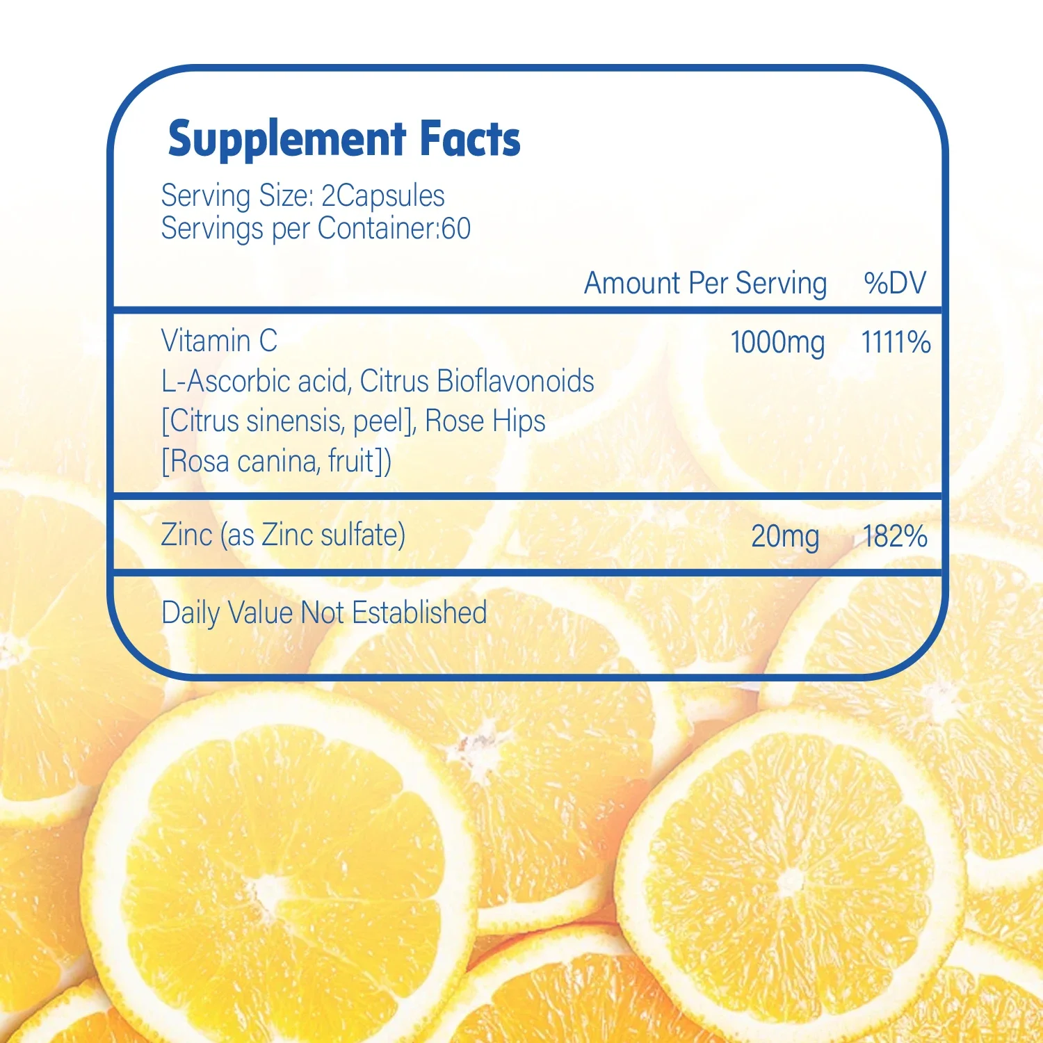 Vitamin C - Contains Zinc, An Antioxidant, Boosts Immunity, and Helps Support Healthy Skin, Nails, and Hair