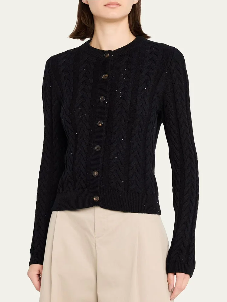 

Роскошный женский новый вязаный хлопковый повседневный кардиган с запахом из чистого оригинальной серии BC, вязаный повседневный модный кардиган с блестками