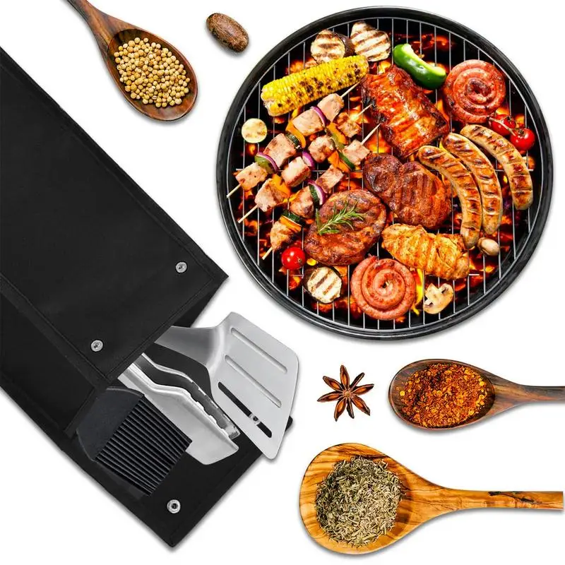 BBQ Tool Storage Bag Carry Bag Portable BBQ Tools Organizer Grill Utensil Holder Folding Oxford Cloth Grill Accessory Storage