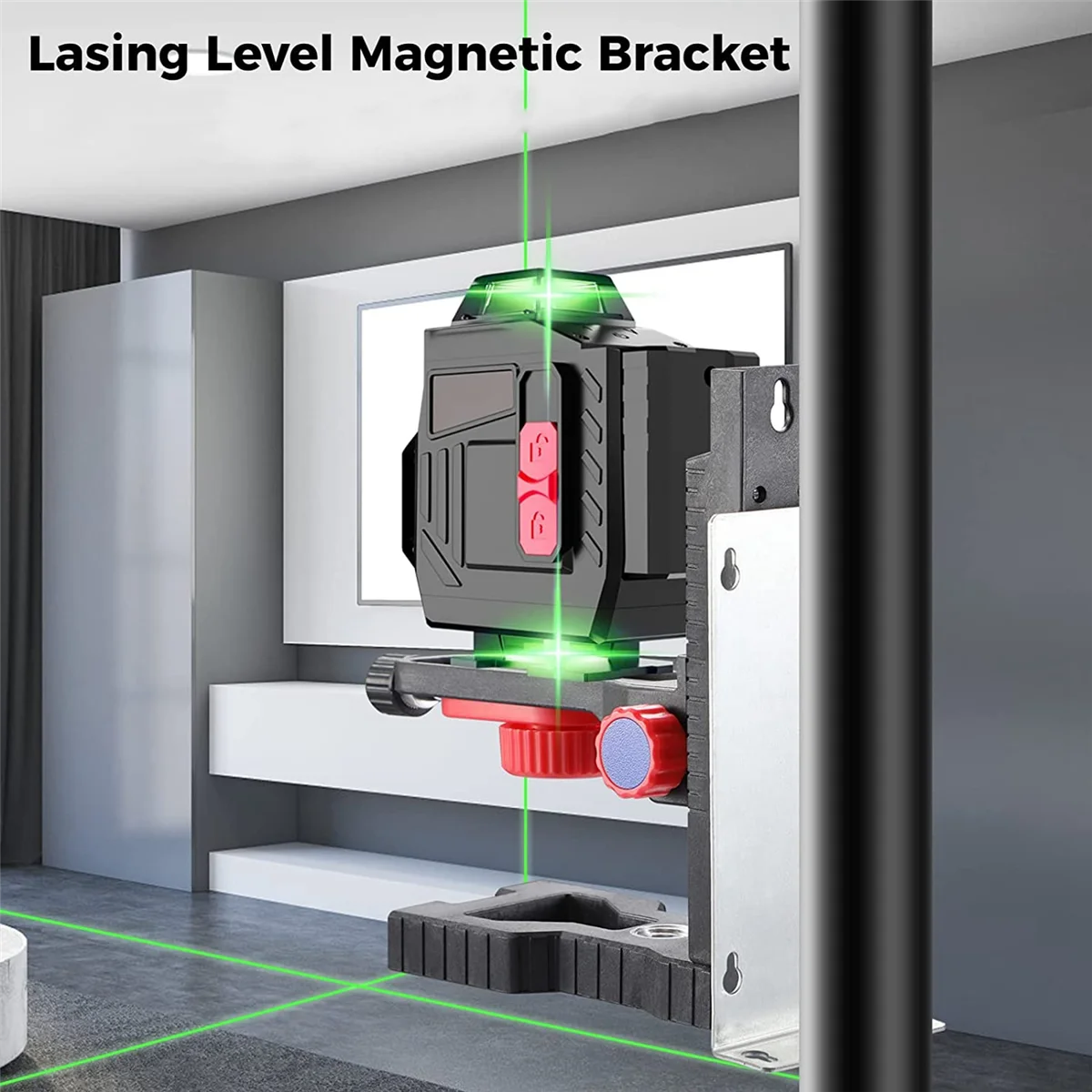 Lasing Level Magnetic Bracket, L-Shape Adjustable Lasing Level Adapter with 1/4Inch Male Thread