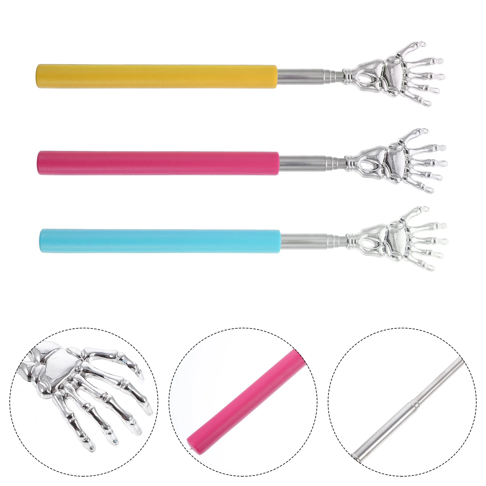 3 stücke Edelstahl Teleskop Zurück Scratcher Lange Reichweite Körper Massage Werkzeug Für Juckreiz Relief Tragbare Langlebige Metall Backslappen