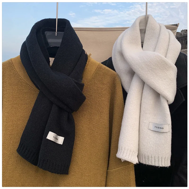 Luxury Brand 100% Wool Scarf For Women Men Solid Color Plain Real Wool Scarves Female Winter Warm Neck Scarf Cashmere Shawl 2023