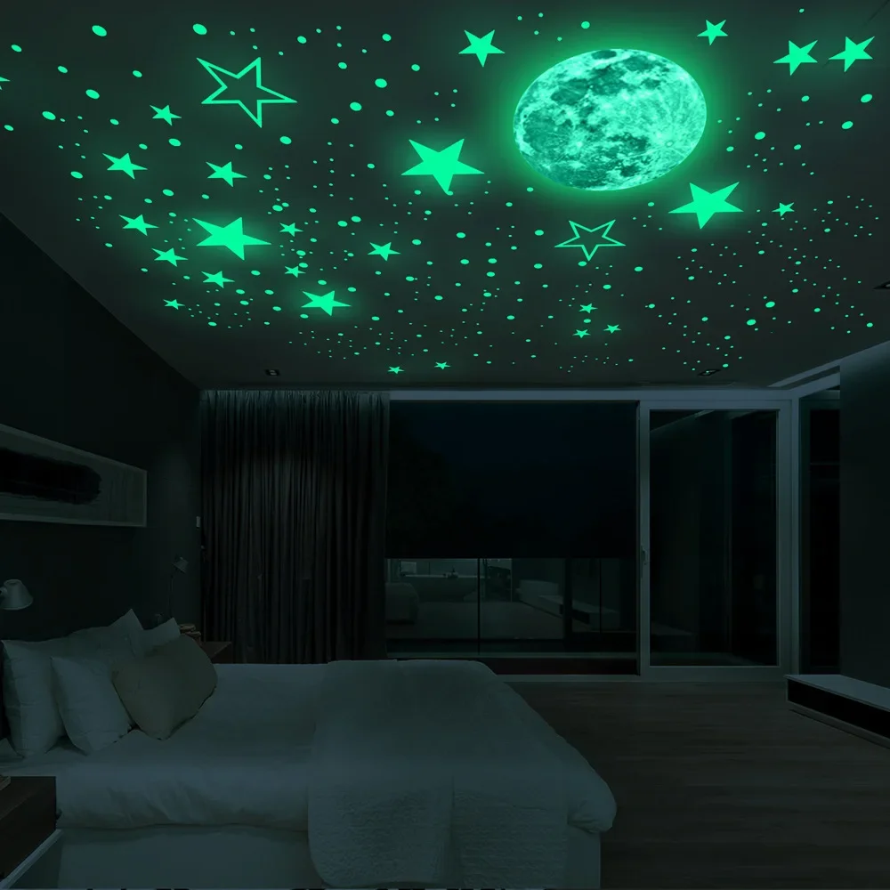 New Luminous Moon and Stars Wall Stickers for Kids Room Baby Nursery Home Decoration Wall Decals Glow in the Dark Bedroom Ceilin