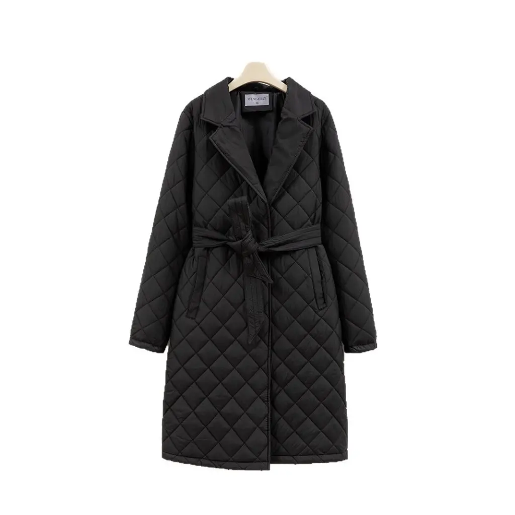 

Women's Lightweight Lace-Up Cotton Jacket Slim Fit Cotton-Padded Mid-Length Fashion Coat for Winter